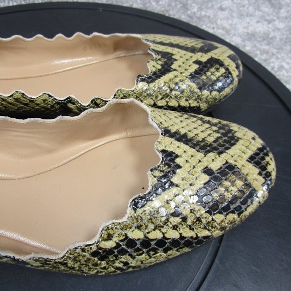 Chole Flats Womens Size 37 Eu 6.5 Us Scalloped Snakeprint Yellow Black Ballert - Picture 2 of 11